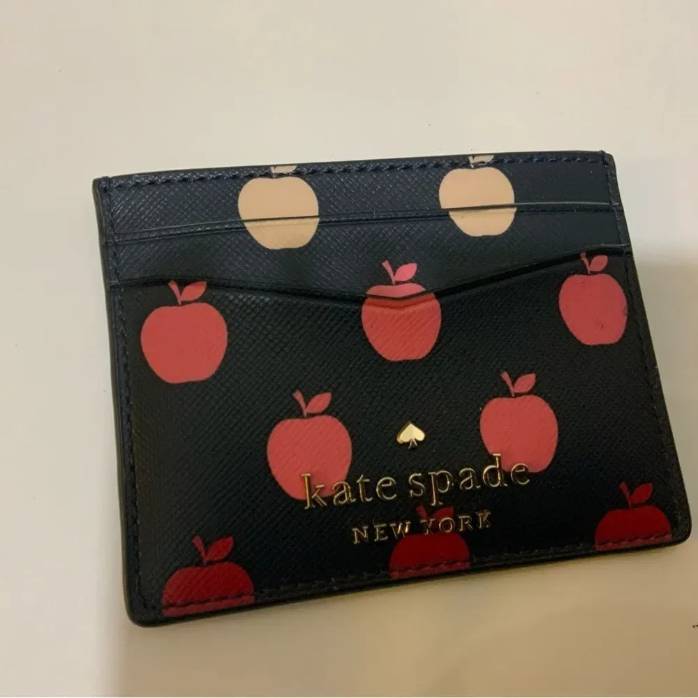 Authentic Kate spade Leather apple print card case holder